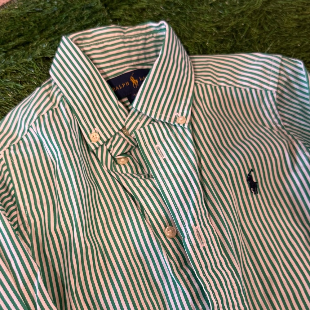 Ralph Lauren Green and White Striped Shirt - Picture 2 of 3